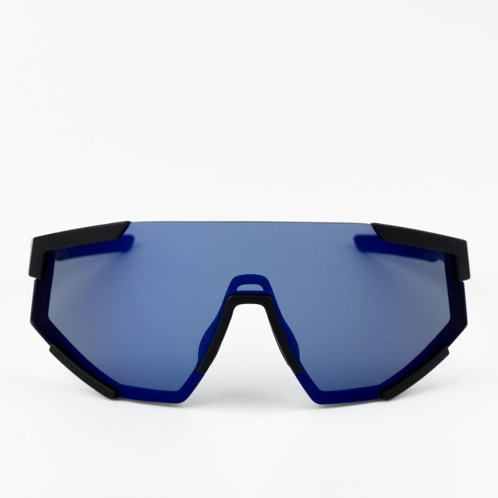 NEW Prada Linea Rossa PS04WSF DG070A Black Rubber Blue Mirror Unisex Sunglasses